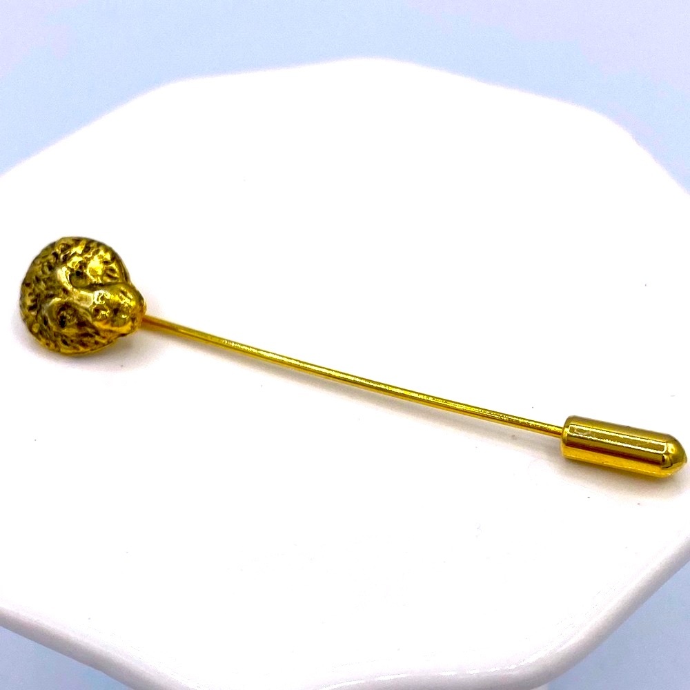 Vintage Gold Tone Lions Head Stick Pin 2 1/2”